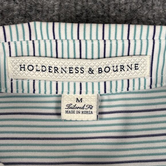 Holderness Bourne Polo Shirt Striped Size Medium w/Club logo - Picture 4 of 9